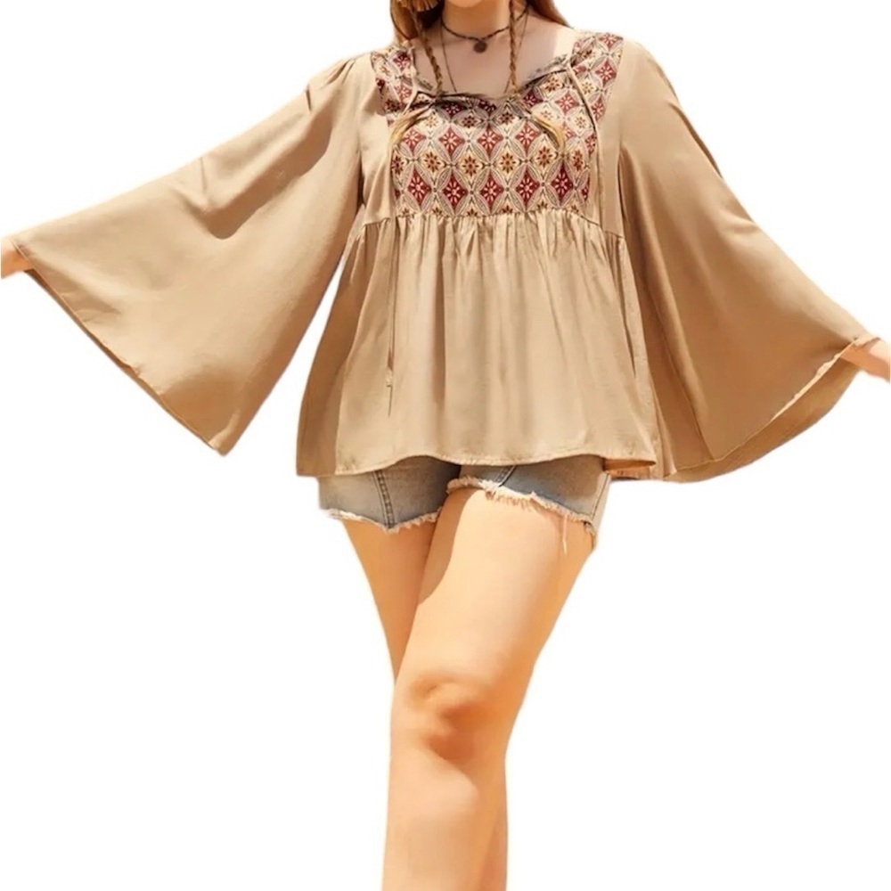 Boho Bell Sleeve Shirt Women's Medium - Picture 3 of 7